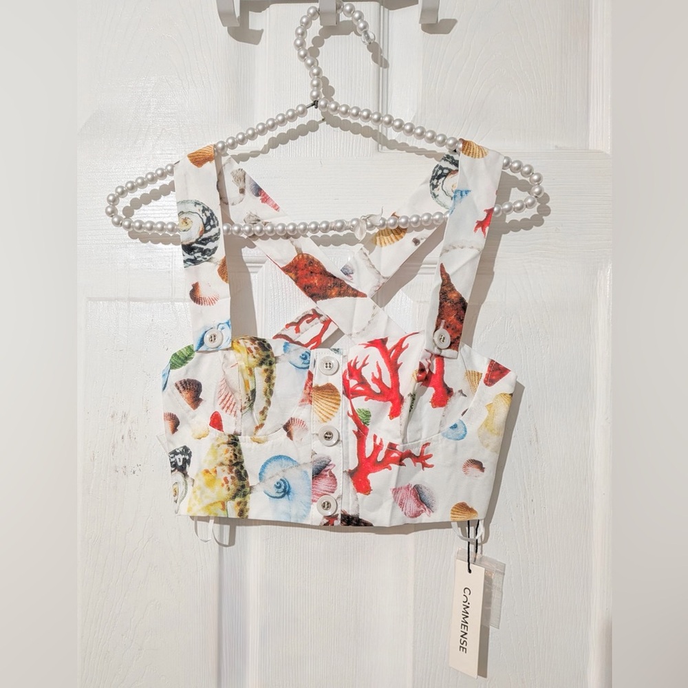 Commense White Floral Shell-Print Crop Top and Maxi Skirt Set - Picture 3 of 15
